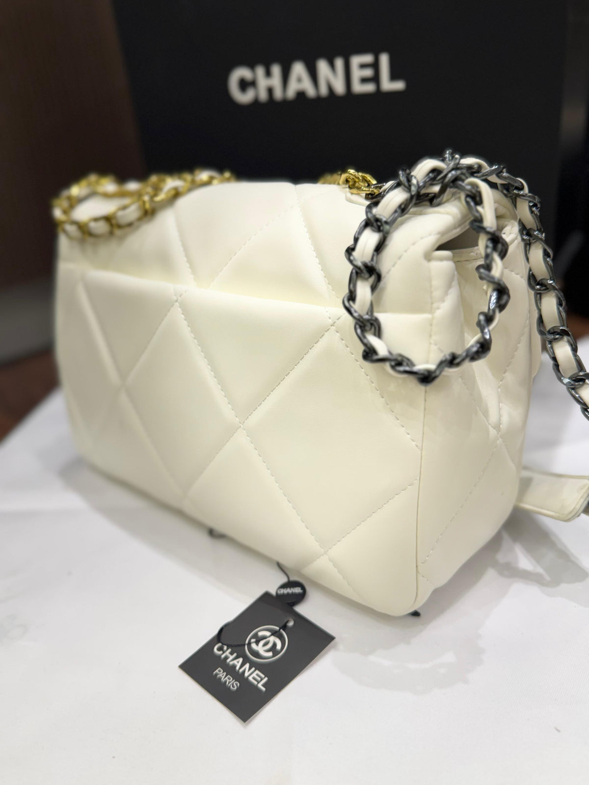 C-H-A-N-E-L 19 Flap Bag – Puffy Diamond Quilting | Premium Women Bag (Creamy White)