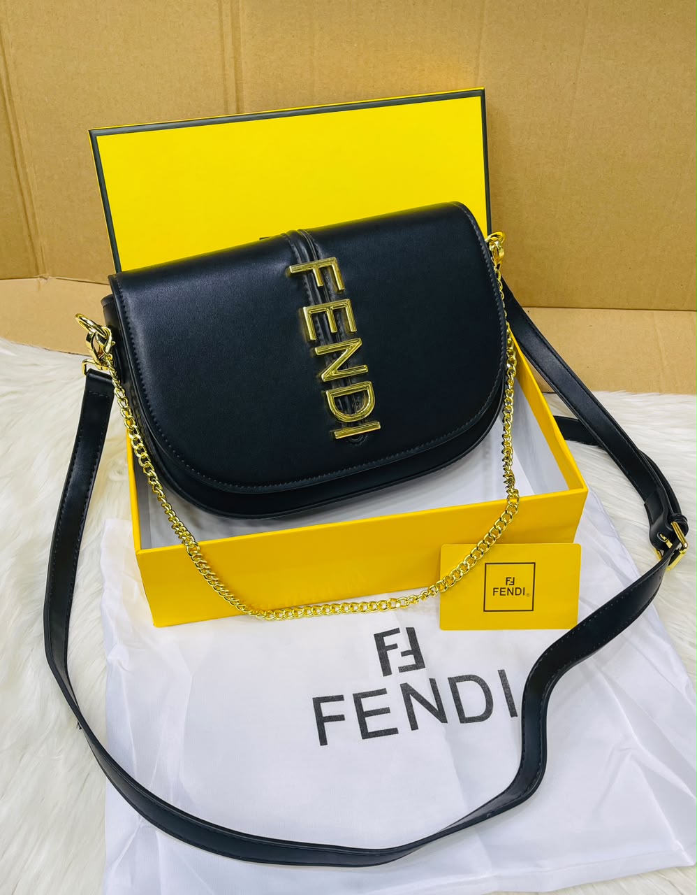 F-E-N-D-I Fendigraphy Wallet on Chain – Premium Quality Women Bag (Black)