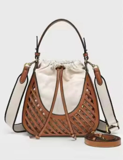 Z-A-R-A Contrasting Bucket Bag – Master Quality Crossbody Women Bag (Brown with Off White)