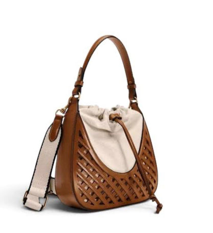 Z-A-R-A Contrasting Bucket Bag – Master Quality Crossbody Women Bag (Brown with Off White)