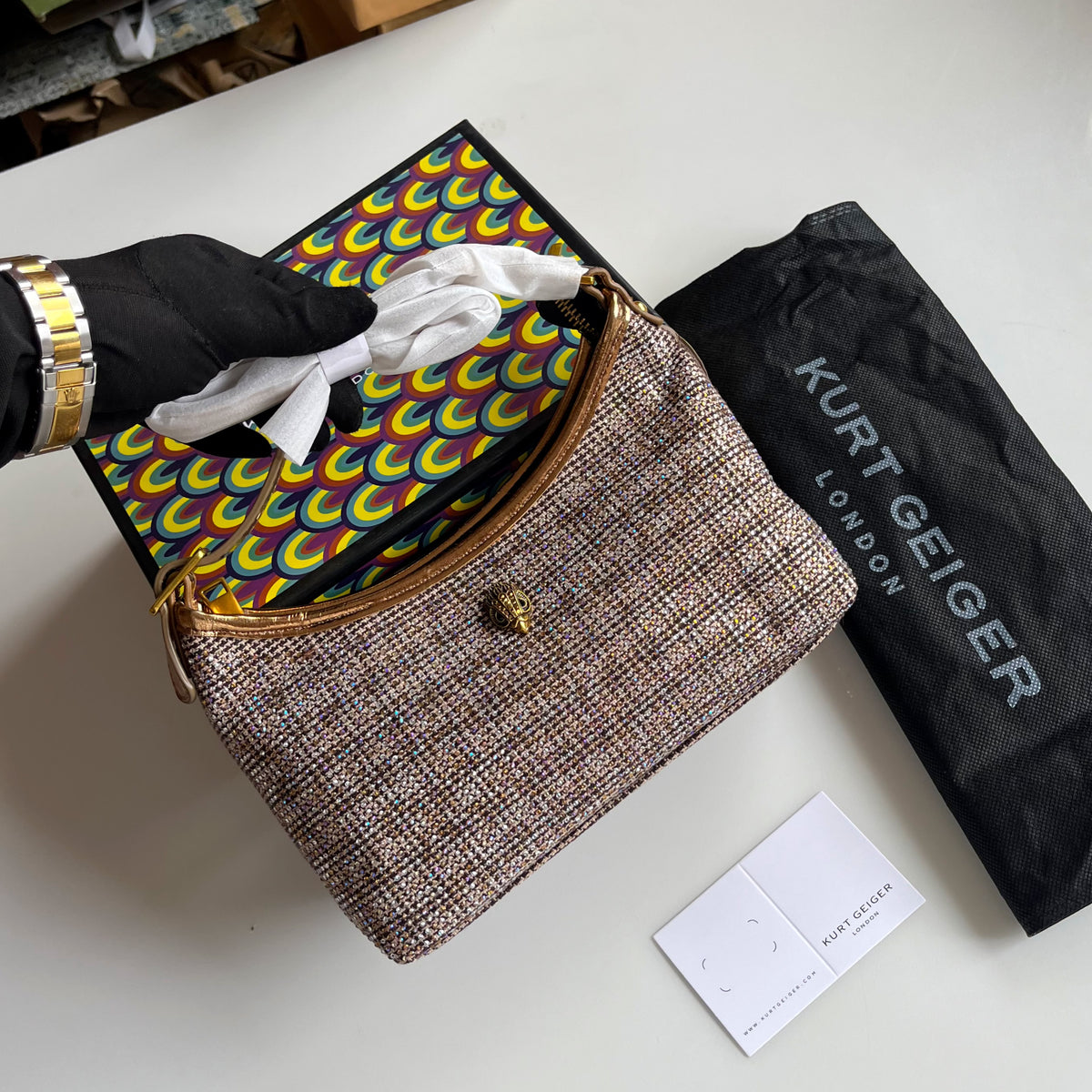 K-U-R-T G-E-I-G-E-R London Multi-Coloured Tweed Crystal-Embellished Sling Bag – Premium Women Bag (Brown)