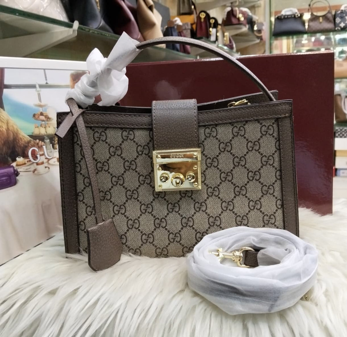 G-U-C-C-I Padlock Medium Top Handle Bag – Premium Quality Women Bag (Brown Beige)