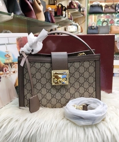 G-U-C-C-I Padlock Medium Top Handle Bag – Premium Quality Women Bag (Brown Beige)