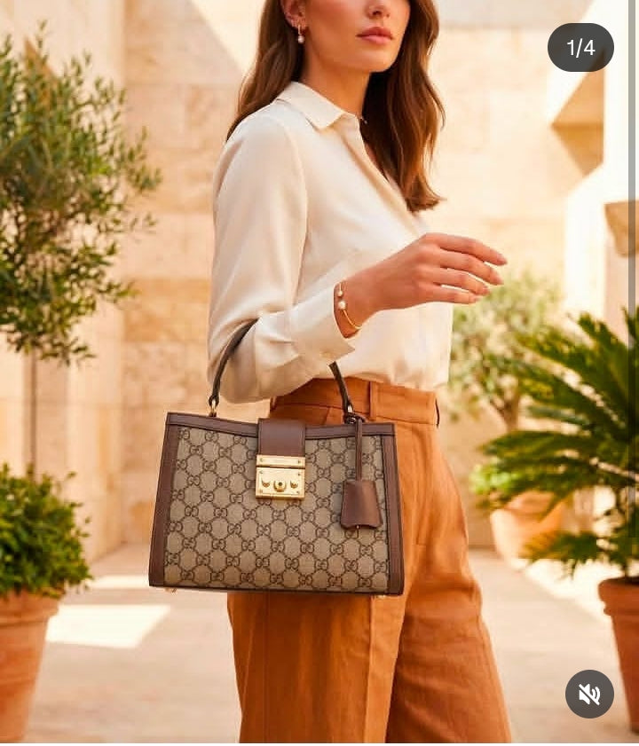 G-U-C-C-I Padlock Medium Top Handle Bag – Premium Quality Women Bag (Brown Beige)
