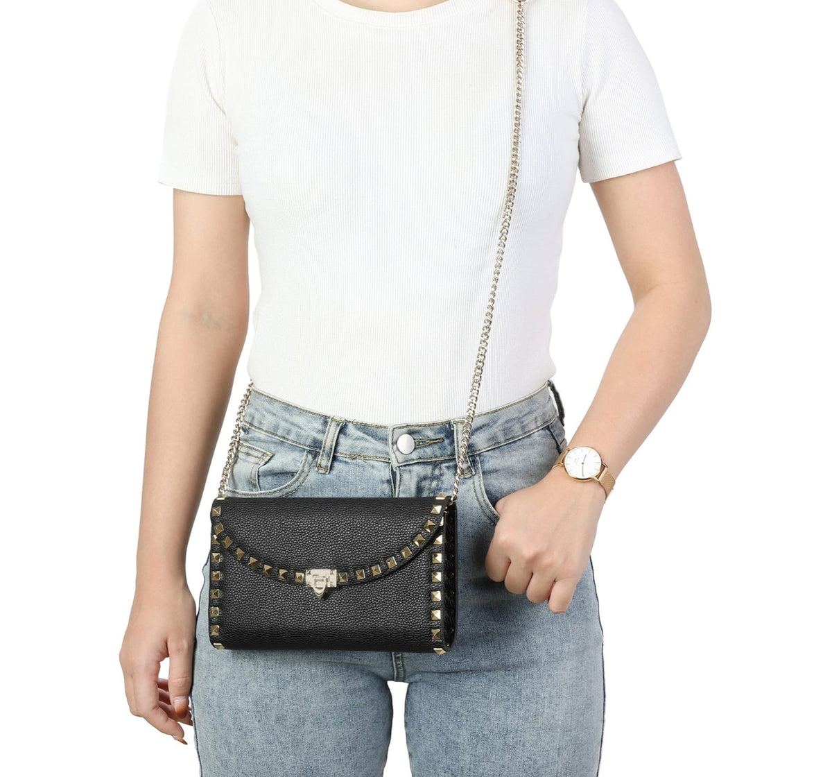 V-A-L-E-N-T-I-N-O Rockstud Wallet – Grained Leather (Black)