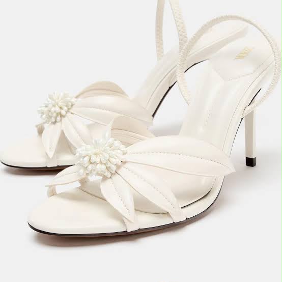Z-A-R-A Heeled Sandals with Floral Detail – Premium Women Footwear (White)