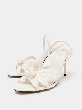 Z-A-R-A Heeled Sandals with Floral Detail – Premium Women Footwear (White)