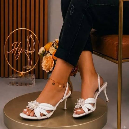 Z-A-R-A Heeled Sandals with Floral Detail – Premium Women Footwear (White)