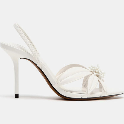 Z-A-R-A Heeled Sandals with Floral Detail – Premium Women Footwear (White)