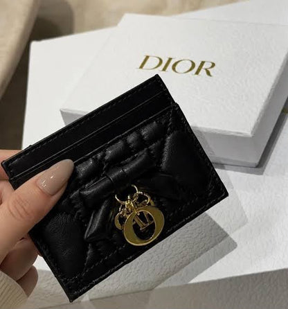 D-I-O-R Lady Dior Freesia Card Holder – Premium Luxury Card Holder (Black)