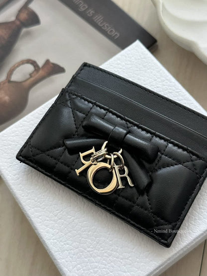 D-I-O-R Lady Dior Freesia Card Holder – Premium Luxury Card Holder (Black)