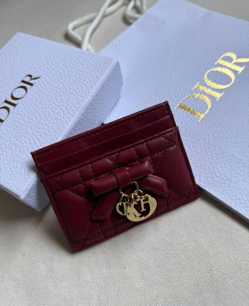 D-I-O-R Lady Dior Freesia Card Holder – Premium Luxury Card Holder (Red)