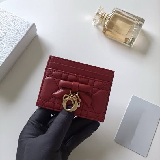 D-I-O-R Lady Dior Freesia Card Holder – Premium Luxury Card Holder (Red)