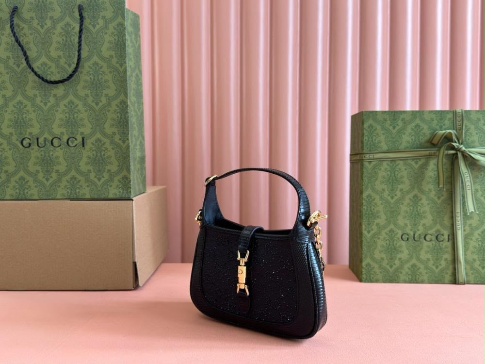 G-U-C-C-I Jackie 1961 Crystal GG Mini Shoulder Bag – Premium Women Bag (Black)