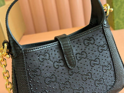 G-U-C-C-I Jackie 1961 Crystal GG Mini Shoulder Bag – Premium Women Bag (Black)