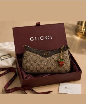 G-U-C-C-I Ophidia Crystal Embellished Leather Shoulder Mini Bag – Premium Women Bag (Gold)