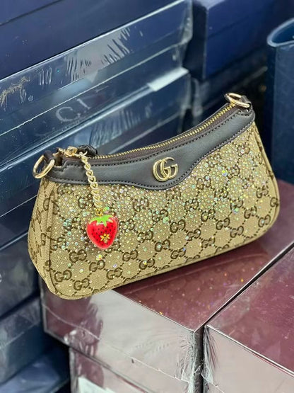 G-U-C-C-I Ophidia Crystal Embellished Leather Shoulder Mini Bag – Premium Women Bag (Gold)