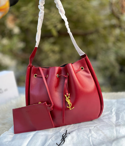 Y-S-L Saint Laurent Paris VII Bucket Bag – Flat Hobo Women Bag (Red)