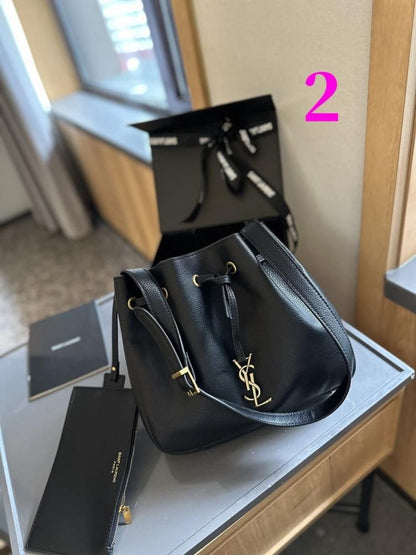Y-S-L Saint Laurent Paris VII Bucket Bag – Flat Hobo Women Bag (Black)