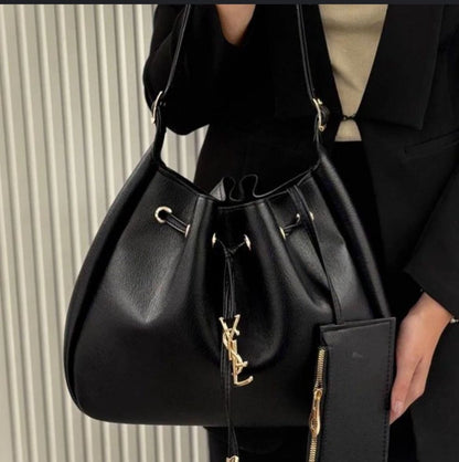 Y-S-L Saint Laurent Paris VII Bucket Bag – Flat Hobo Women Bag (Black)
