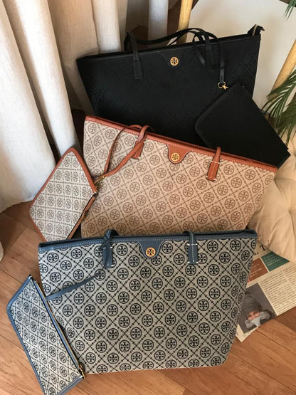 Tory Burch Monogram Zip Tote Women Bag with Pouch – Official Model 2025(Brown)