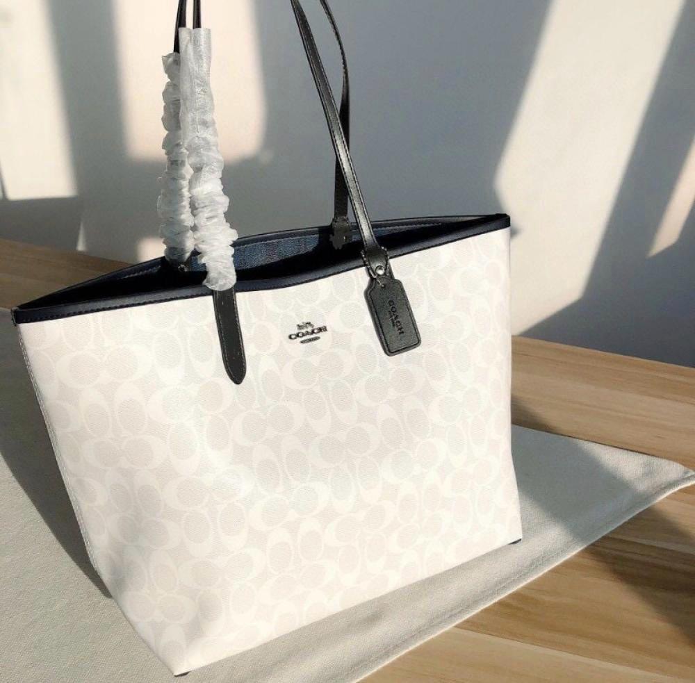 C-O-A-C-H CITY TOTE BAG IN SIGNATURE CANVAS – Women Bag (White/Black)