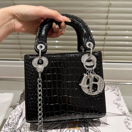 C-H-R-I-S-T-I-A-N D-I-O-R Mini Lady Dior – Crystal Charm Women Bag (Black)