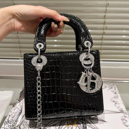 C-H-R-I-S-T-I-A-N D-I-O-R Mini Lady Dior – Crystal Charm Women Bag (Black)