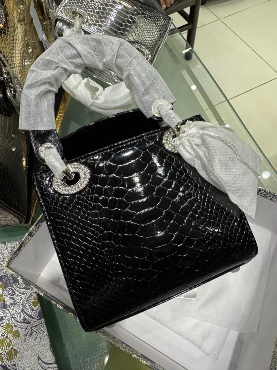 C-H-R-I-S-T-I-A-N D-I-O-R Mini Lady Dior – Crystal Charm Women Bag (Black)