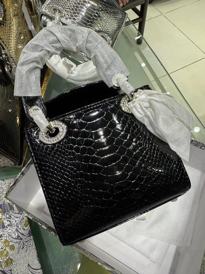 C-H-R-I-S-T-I-A-N D-I-O-R Mini Lady Dior – Crystal Charm Women Bag (Black)