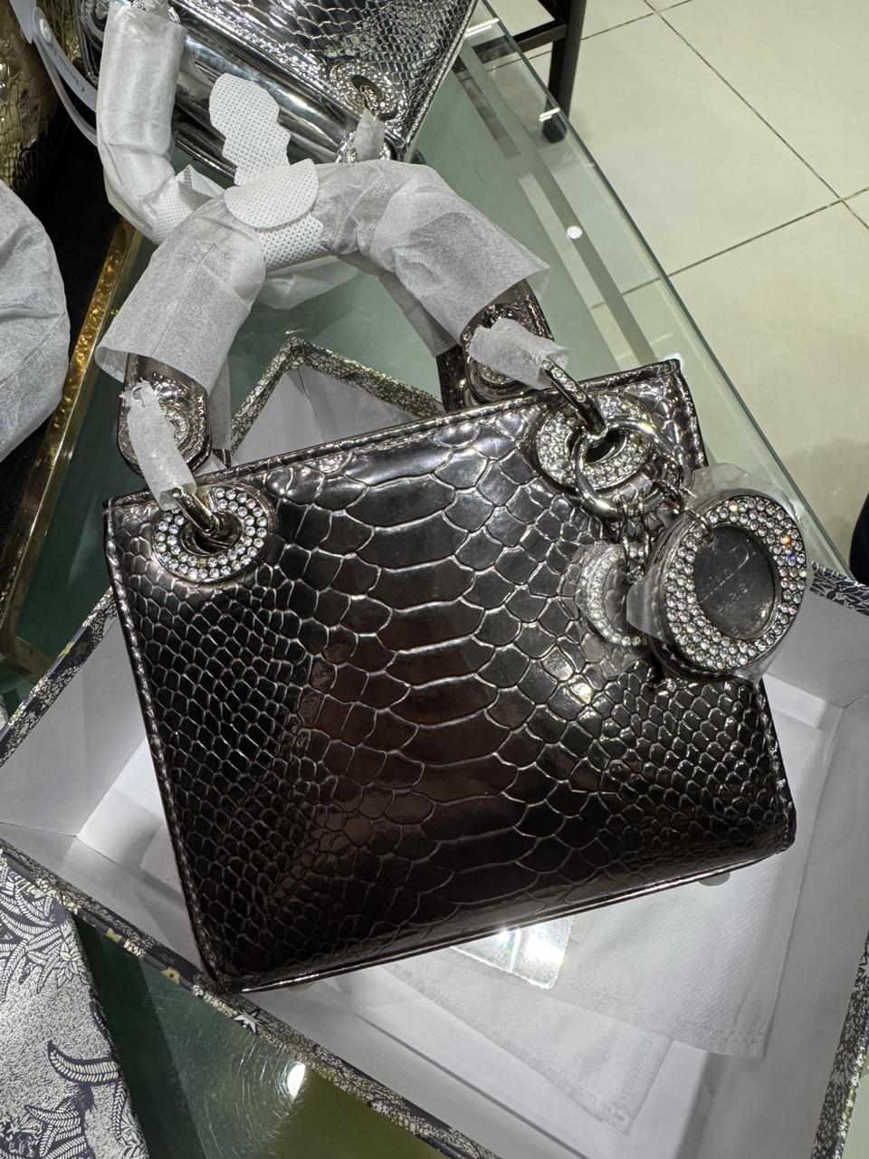 C-H-R-I-S-T-I-A-N D-I-O-R Mini Lady Dior – Crystal Charm Women Bag (Black)