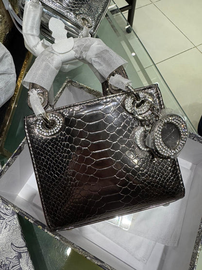C-H-R-I-S-T-I-A-N D-I-O-R Mini Lady Dior – Crystal Charm Women Bag (Black)