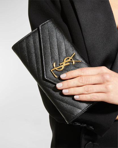 Y-S-L Saint Laurent Cassandre Matelassé Large Flap Wallet – Luxury Women Wallet (Black)