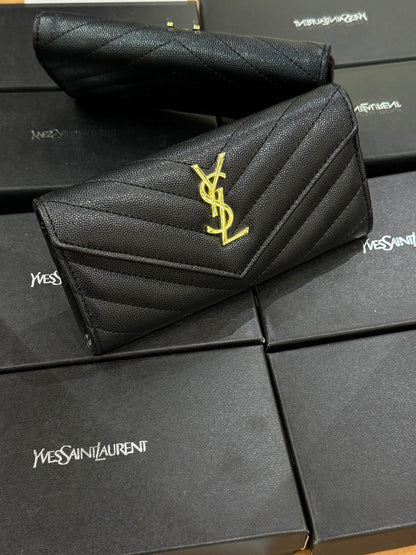 Y-S-L Saint Laurent Cassandre Matelassé Large Flap Wallet – Luxury Women Wallet (Black)