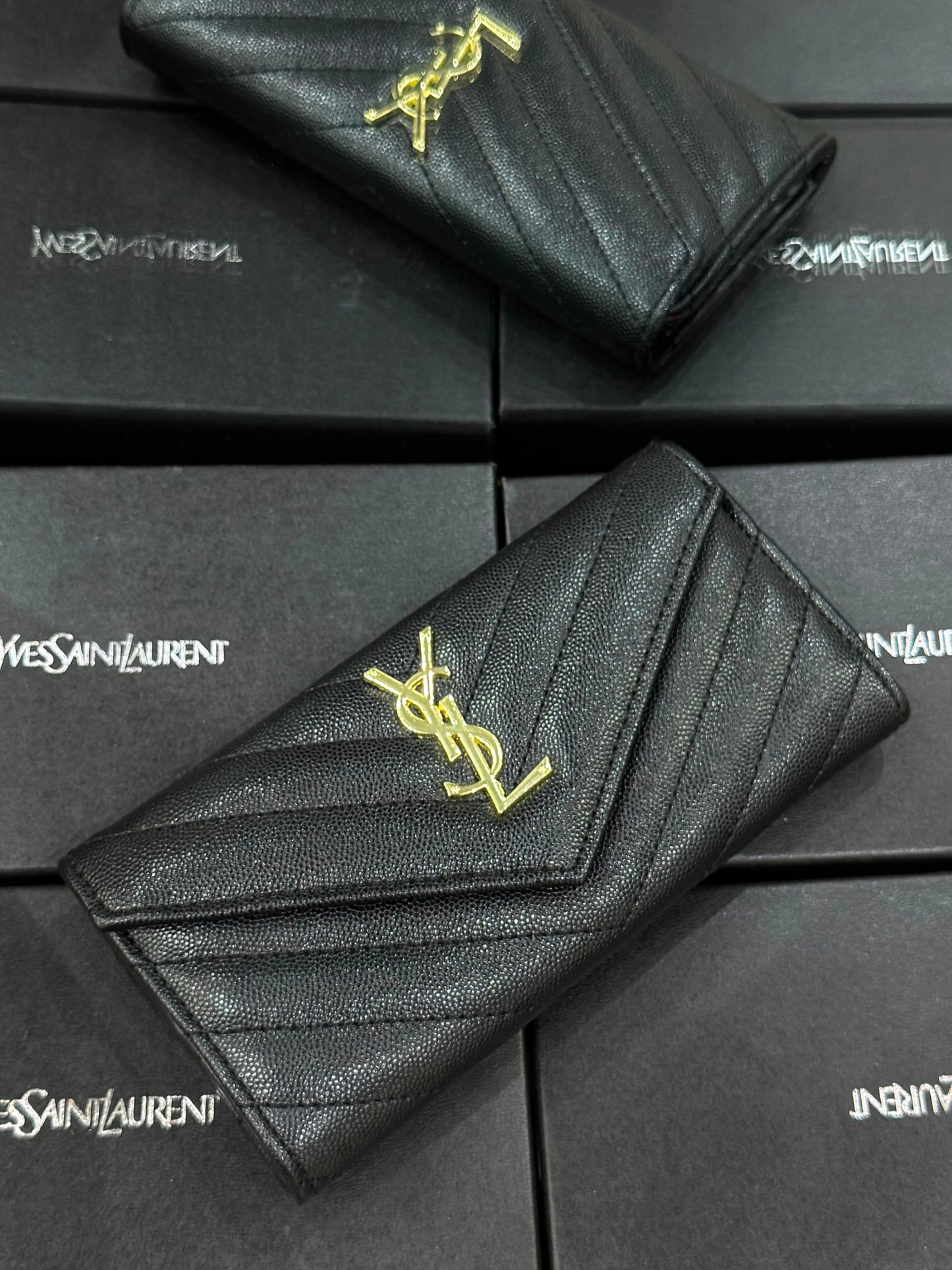 Y-S-L Saint Laurent Cassandre Matelassé Large Flap Wallet – Luxury Women Wallet (Black)
