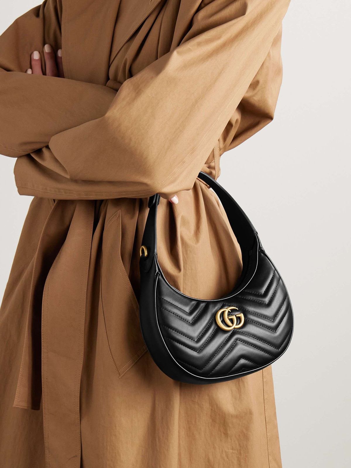 G-U-C-C-I GG Marmont Half-Moon Mini Bag – Elegant Luxe Women Bag (Black)