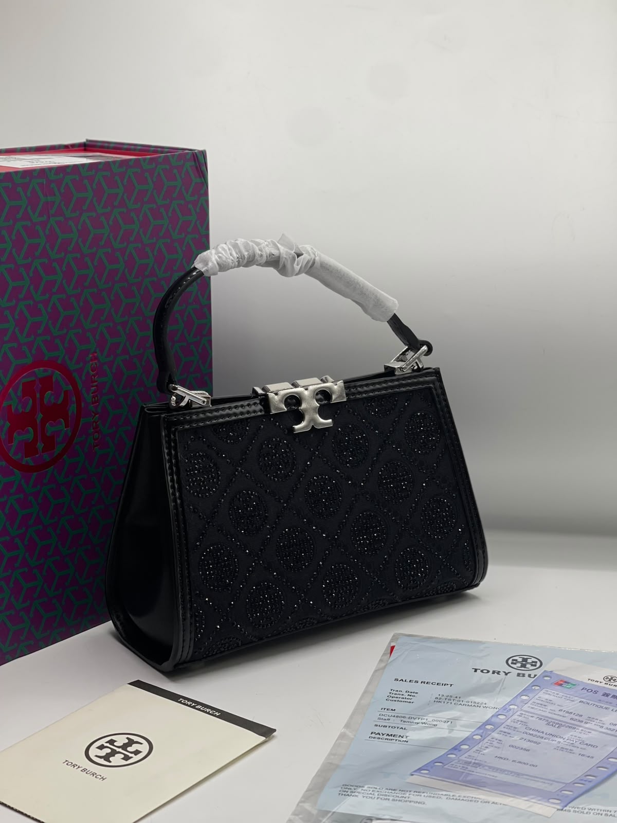T-O-R-Y B-U-R-C-H Eleanor T Monogram Hotfix Mini Satchel – Signature Luxe Women Bag (Black)