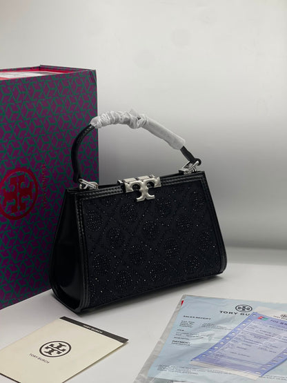 T-O-R-Y B-U-R-C-H Eleanor T Monogram Hotfix Mini Satchel – Signature Luxe Women Bag (Black)