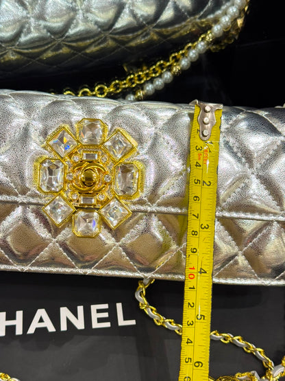 C-H-A-N-E-L Evening Clutch Bag – Luxury Women Bag | Complete Box Packaging (Silver)