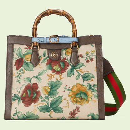 G-U-C-C-I Diana Bamboo Floral Print Canvas Tote Bag – Model 678842 | Premium Quality | Turkish Import (Brown with Off White)