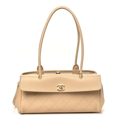 C-H-A-N-E-L Grained Calfskin Stitched Urban Essentials Shopping Bag | Gold Hardware | Luxury Women Bag (Cream)