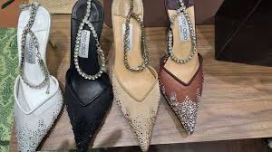 J-I-M-M-Y C-H-O-O Saeda 100 Crystal Mesh Pumps – Crystal Anklet Strap | 3.3" Heel | Luxury Women Footwear (Black)
