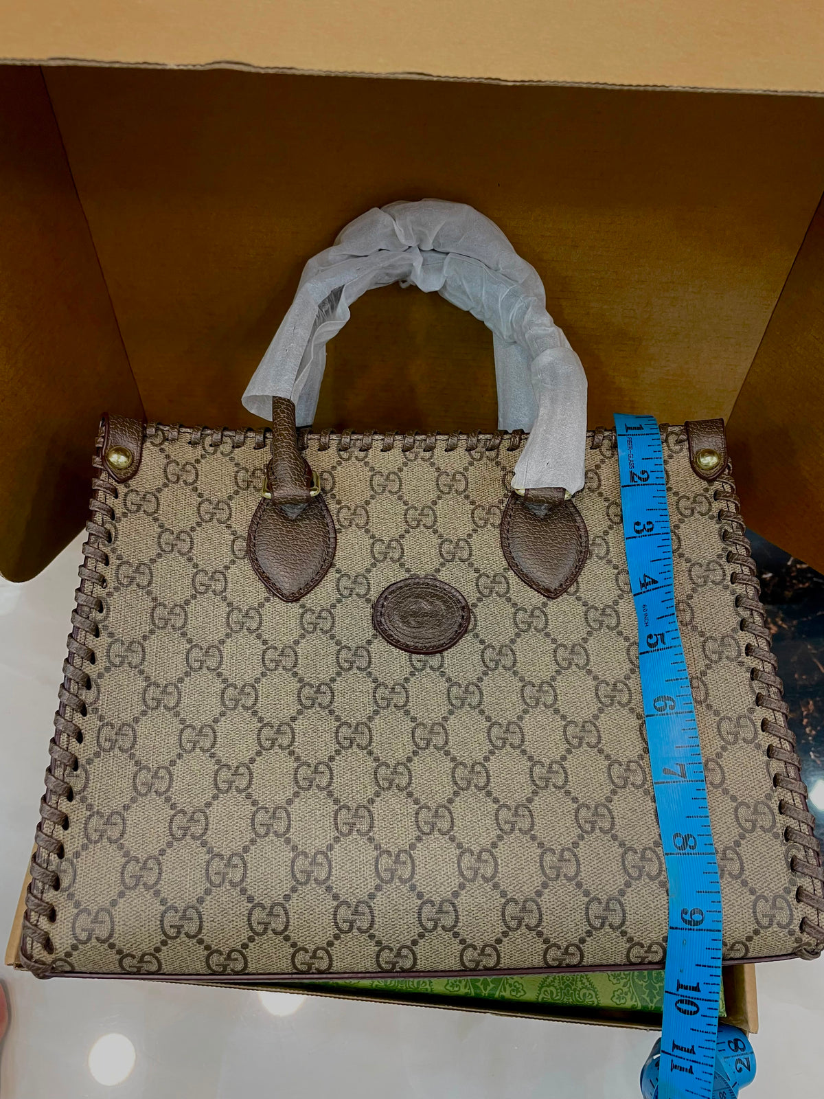 G-U-C-C-I Floral Lavender Tote Bag – Premium Quality Women Bag | Double Box | Blue & White