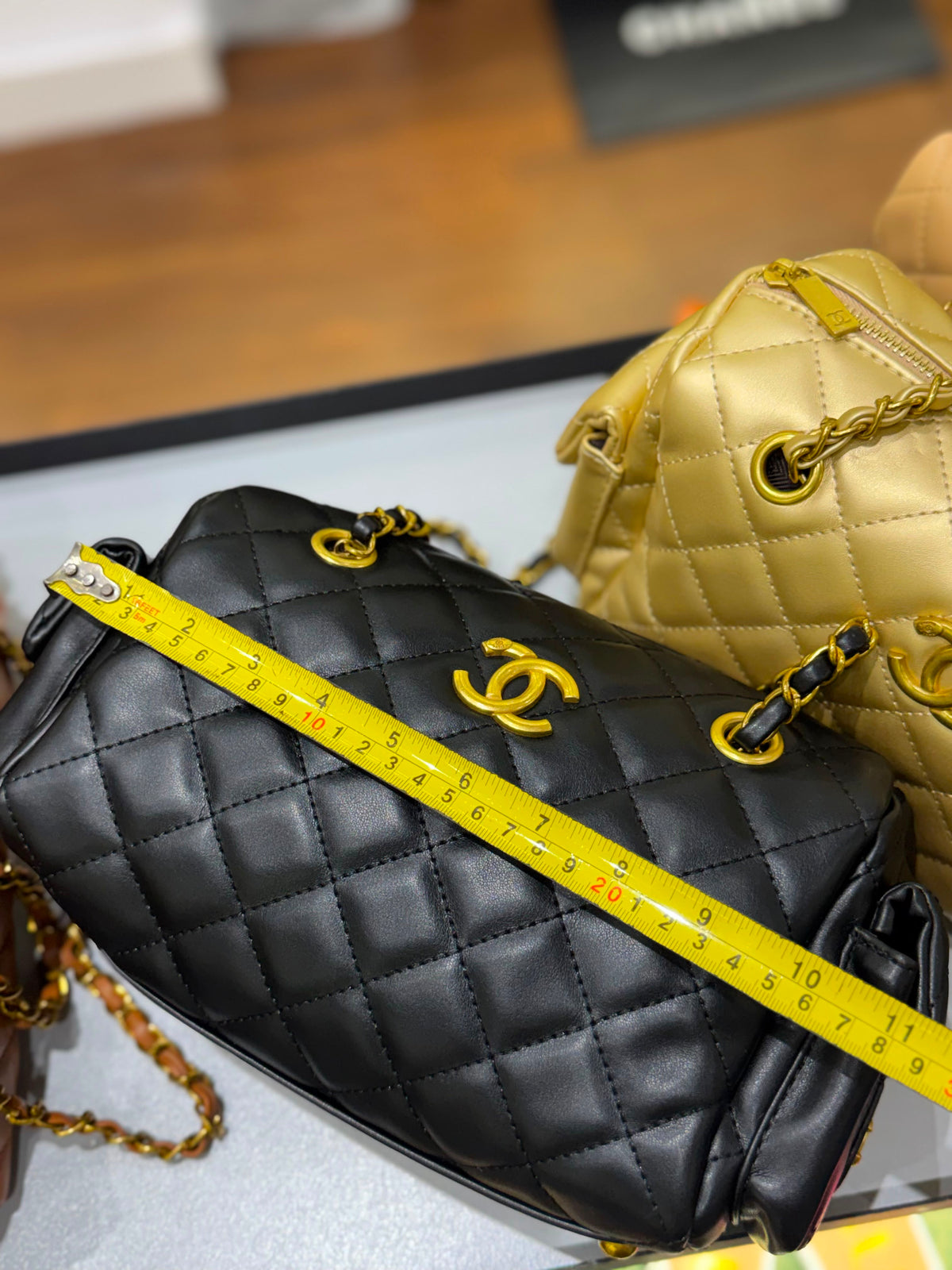 C-H-A-N-E-L Preppy Coco Bowling Bag – Premium Leather Women Bag (Golden)
