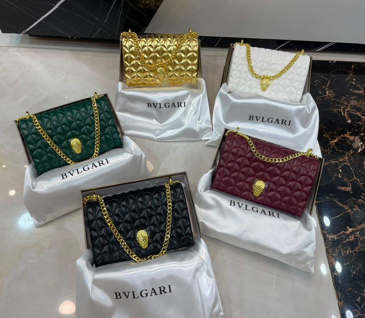 B-V-L-G-A-R-I Serpenti Sugarloaf Quilted Shoulder Bag – Master Quality | Box Packaging | Green