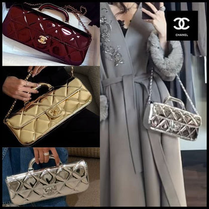C-H-A-N-E-L 2025 Large Patent Top Handle Bag – Fall/Winter Collection | Premium Quality Women Bag (Silver)