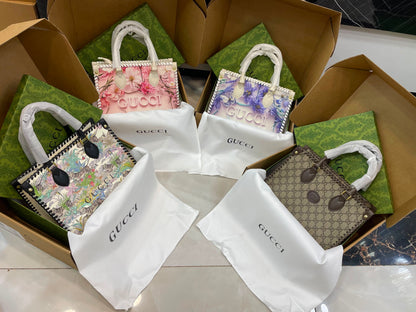 G-U-C-C-I Floral Lavender Tote Bag – Premium Quality Women Bag | Double Box | Blue & White