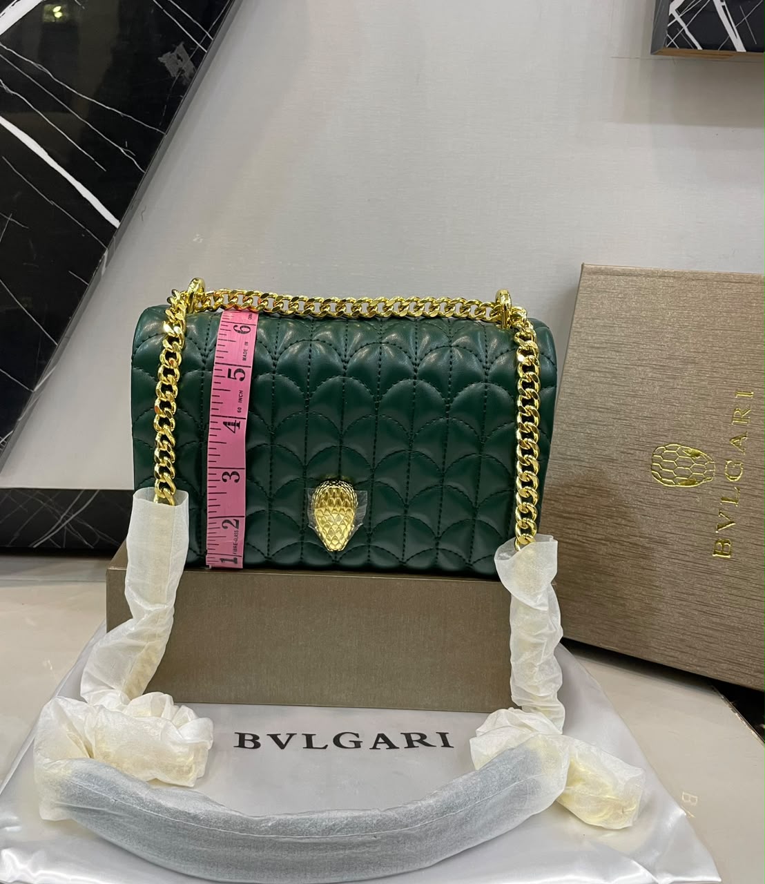 B-V-L-G-A-R-I Serpenti Sugarloaf Quilted Shoulder Bag – Master Quality | Box Packaging | Green