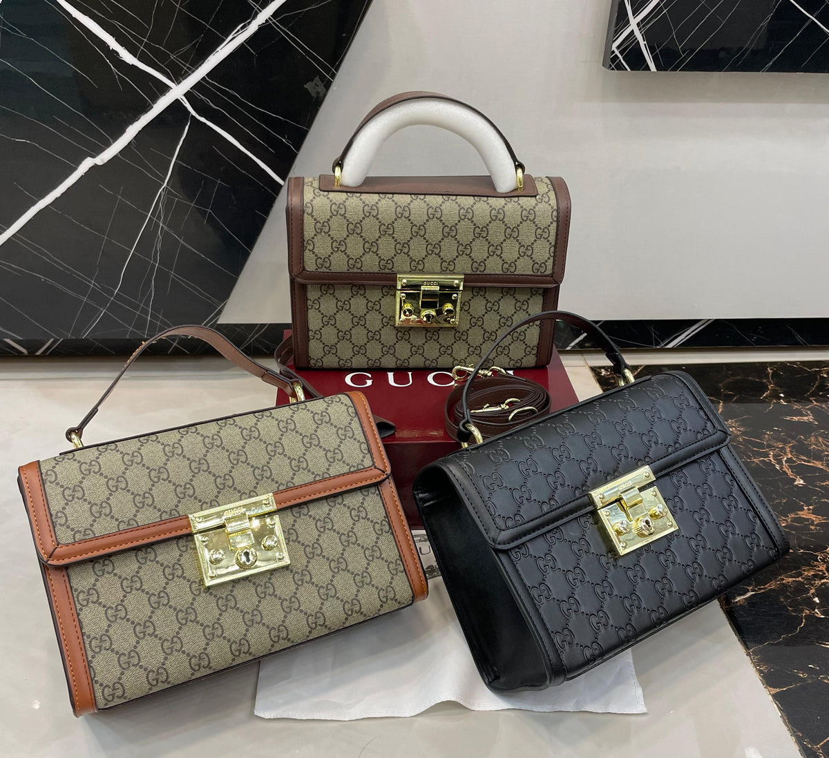 G-U-C-C-I Padlock Top Handle Bag – Premium Quality Crossbody Women Bag (Brown-1)