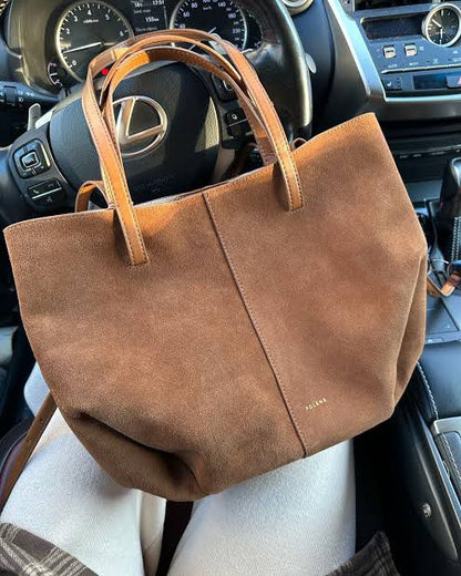 P-O-L-È-N-E Cyme Suede Leather Handbag – Premium Women Bag (Mustard Brown)
